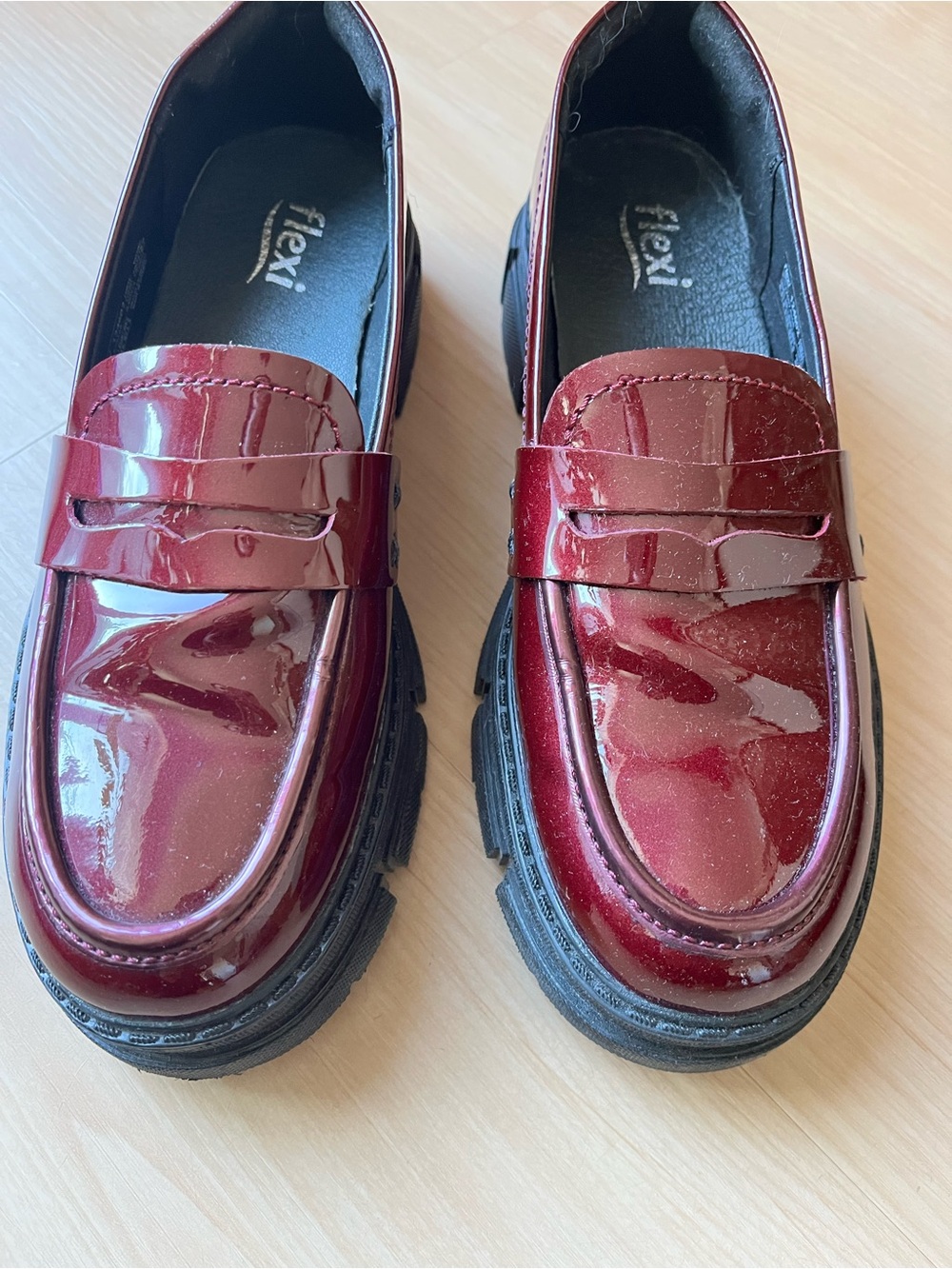 Flexi Woman’s Wine Red Patent Penny Loafers